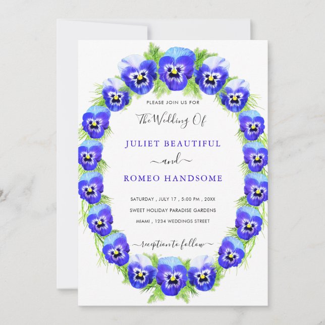 Ejemplo de invitaciones de boda con marco de viole (Anverso)