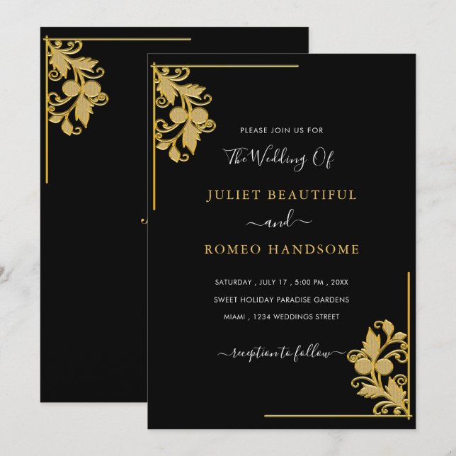 Ejemplo de invitaciones de boda con marco floral d (Anverso / Reverso)