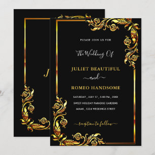 Ejemplo de invitaciones de boda de oro negro diseñ