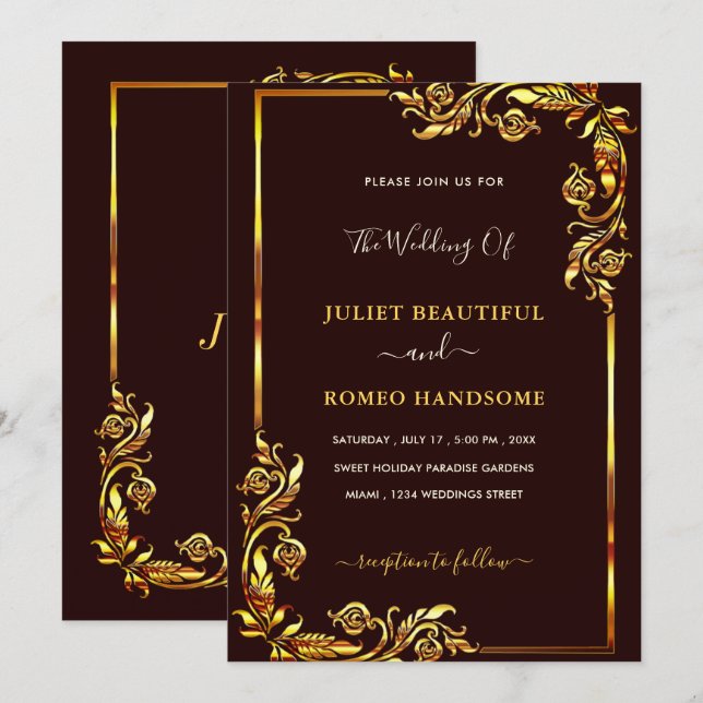 Ejemplo de invitaciones de boda enmarcadas con flo (Anverso / Reverso)