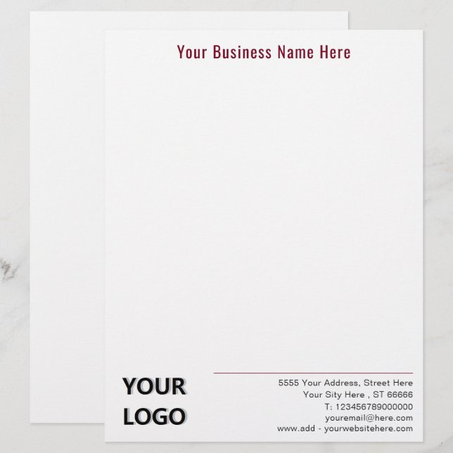 Ejemplo de membrete de carta comercial con logotip (Anverso / Reverso)