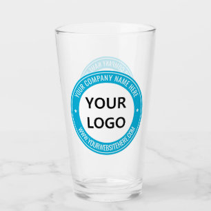 Ejemplo de vaso de vidrio con logotipo y texto de