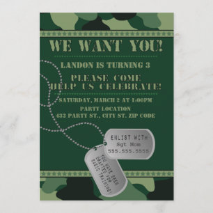 Ejército, cumpleaños de Camo, 5x7 invitación