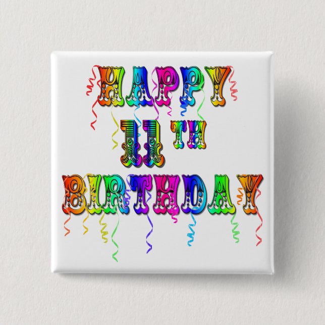 El 11mo cumpleaños feliz hincha el botón (Anverso)