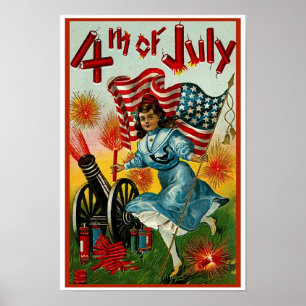 el 4 de julio - arte del vintage - poster