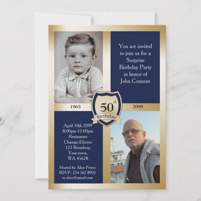 el 50.o, invitación de la fiesta de cumpleaños, (Anverso)