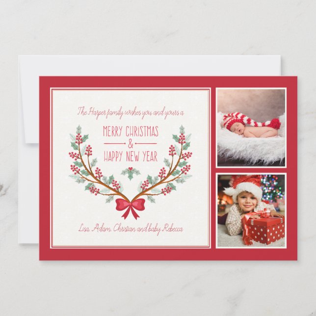 El acebo ramifica tarjeta del día de fiesta de 2 (Anverso)