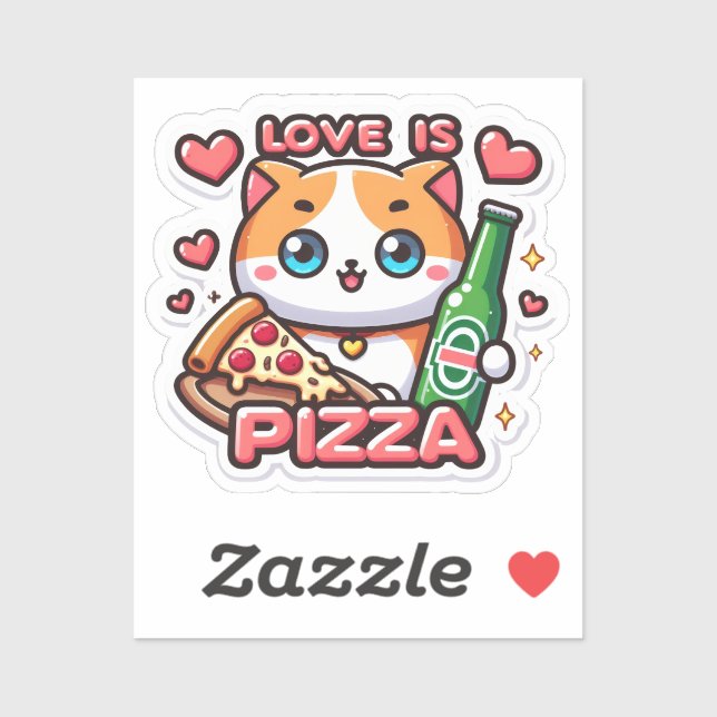 el amor al gato es pegatina de pizza (Hoja)