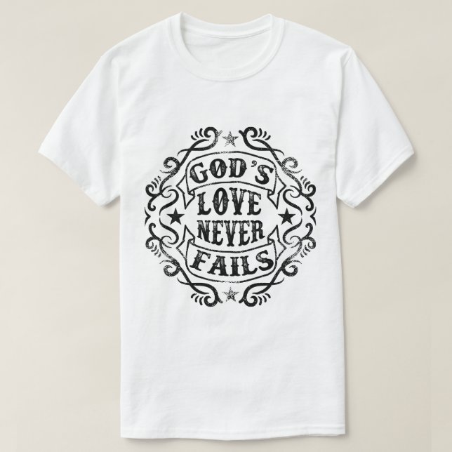 El amor de Dios nunca falla en la camiseta de los  (Diseño del anverso)