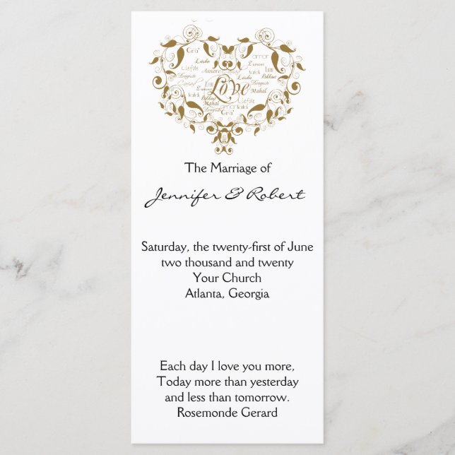 El amor en cualquier idioma en el programa de Boda (Anverso)