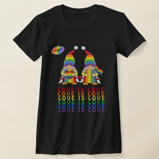 El amor es amor - Gnomes lesbianos Pareja camiseta (Distribución)