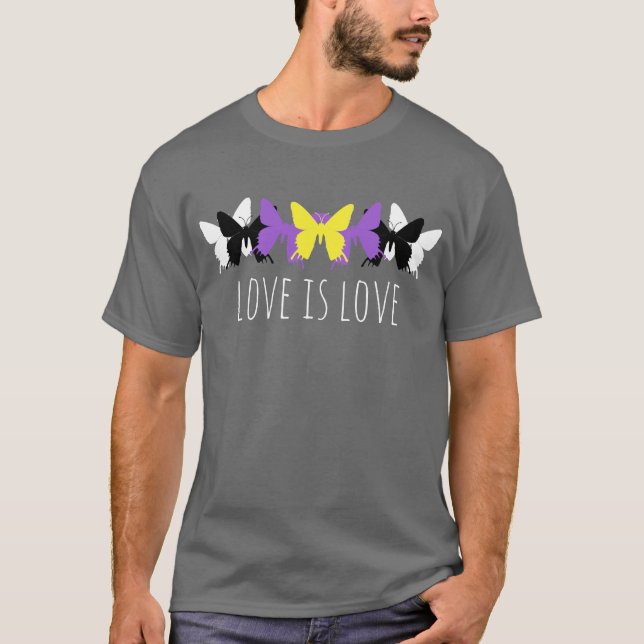 El amor es amor no binario mariposa camiseta (Anverso)