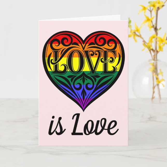 El amor es amor Tarjeta cardíaca arco iris LGBTQ (flor amarilla)