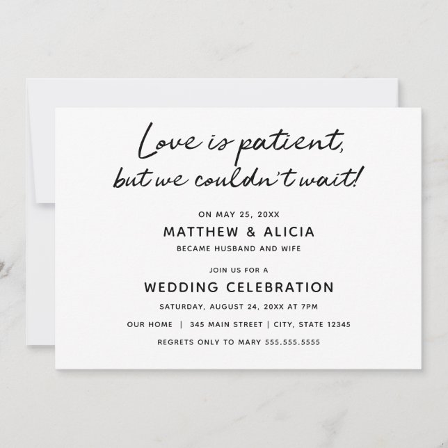 El amor es Boda paciente Invitación Recepción (Anverso)
