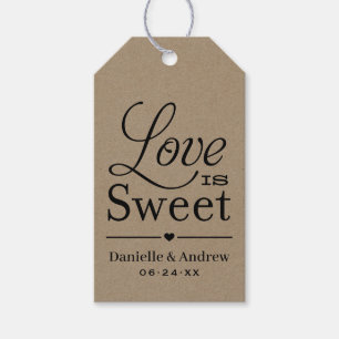El amor es dulce etiqueta de boda con letra Kraft