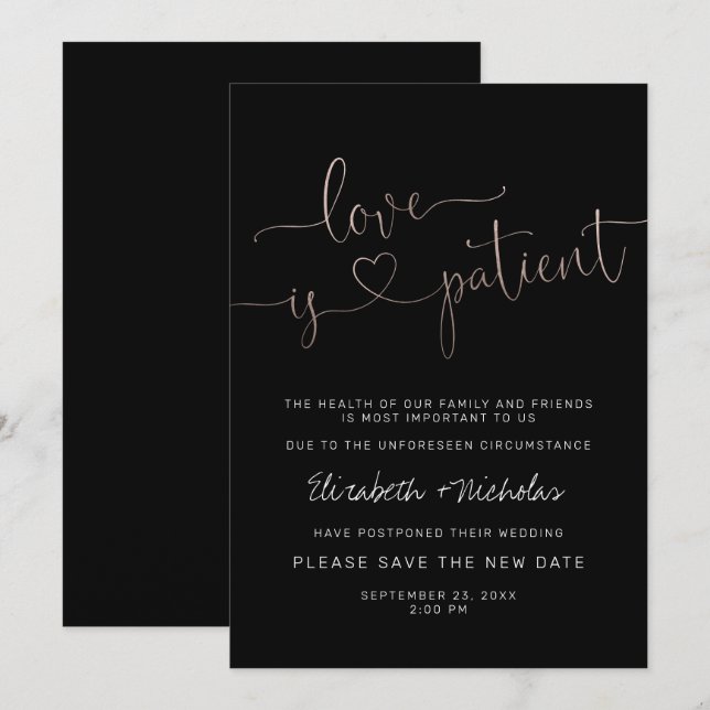 El amor es paciente | Invitación Boda pospuesta (Anverso / Reverso)