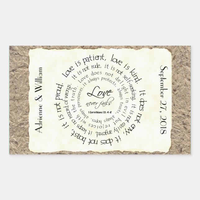 El amor es paciente, Pegatina Boda de texto circul (Anverso)