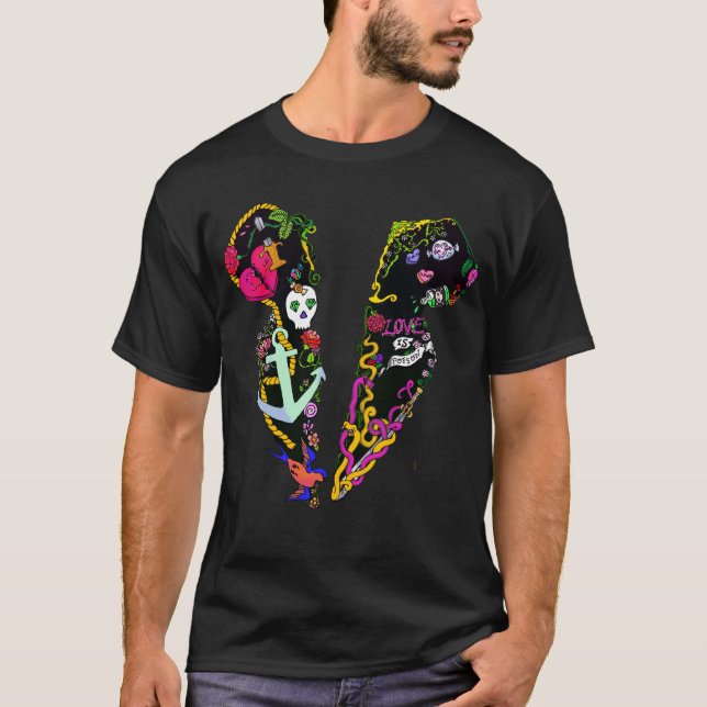 El amor es una camiseta gráfica de tatuaje venenos (Anverso)