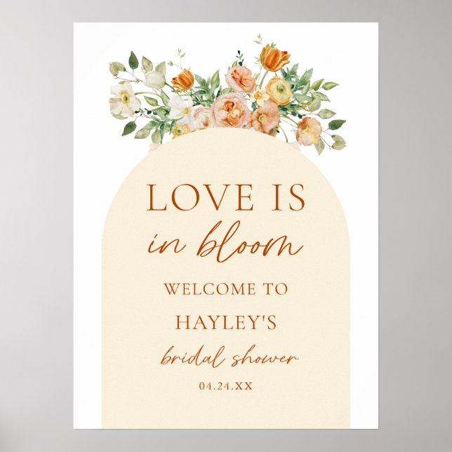 El Amor Está En Bloom Floral Bridal Ducha Señal De (Frente)