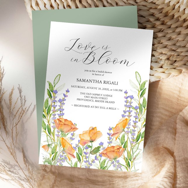 El amor está en flor, flores silvestres, ducha de  (Love is in bloom bridal shower invitations features watercolor floral art by Victoria Grigaliunas)