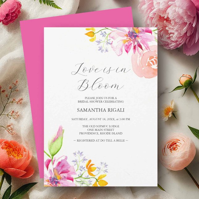 El amor está en la flor de las novias invitaciones (Love is in bloom bridal shower invitations with hand painted watercolor flowers )