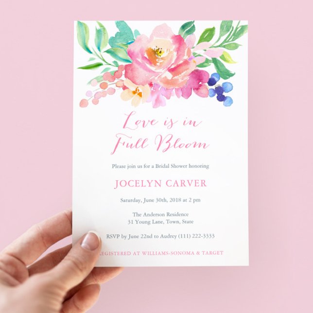 El amor está en las tarjetas de ducha acuáticas a  (Colorful Bold Flowers Love Is In Full Bloom Bridal Shower Invitation Cards)