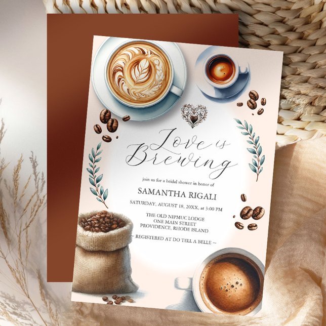 El amor está preparando invitaciones a la ducha de (Love is brewing brunch bridal shower invitations features watercolor coffee illustrated design)