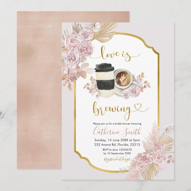 El amor floral boho está preparando la invitación  (Anverso / Reverso)