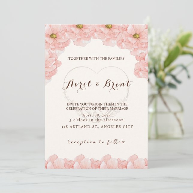 El amor floreciente: Una invitación a una boda flo (Anverso de pie)