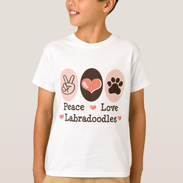 El amor Labradoodles de la paz embroma la camiseta (Anverso)