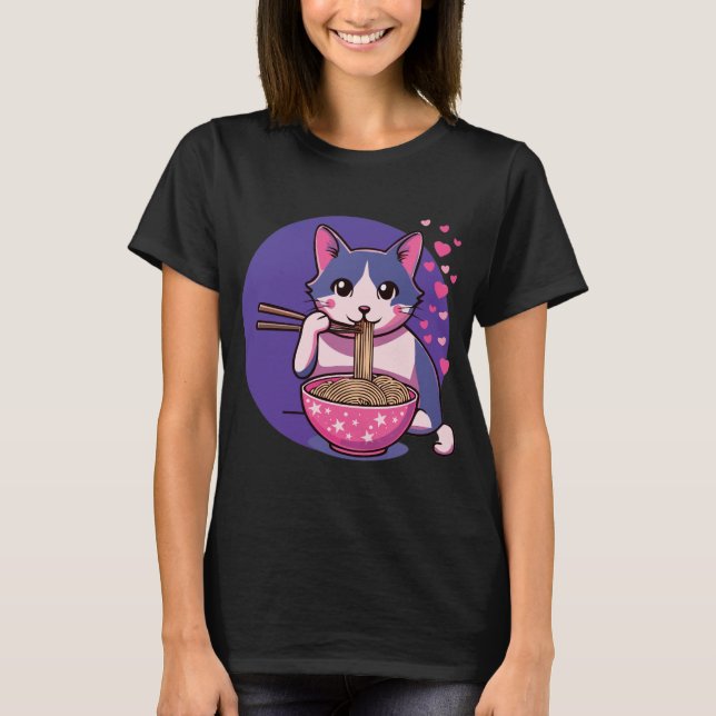 El amor perfecto de Ramen: camiseta con gatos y fi (Anverso)
