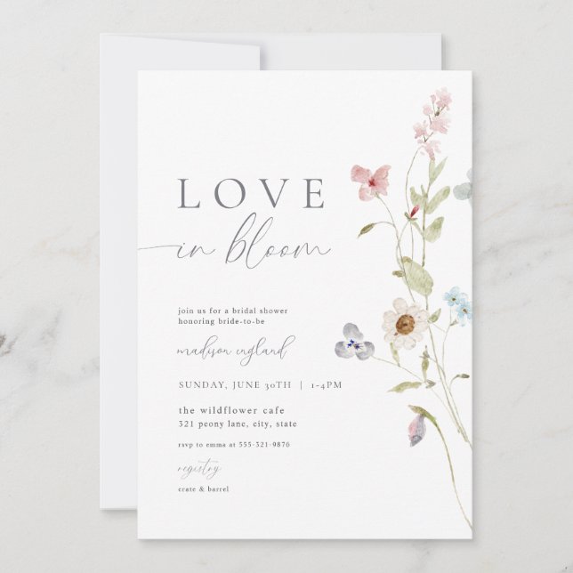 El amor por las flores silvestres en la invitación (Anverso)
