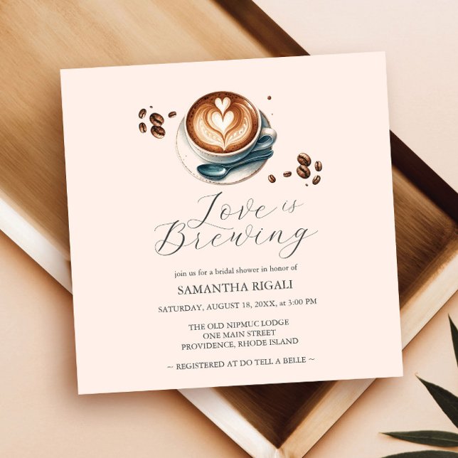 El amor simple está preparando invitaciones a la d (love is brewing bridal shower invitations simple modern coffee design with elegant script typography)