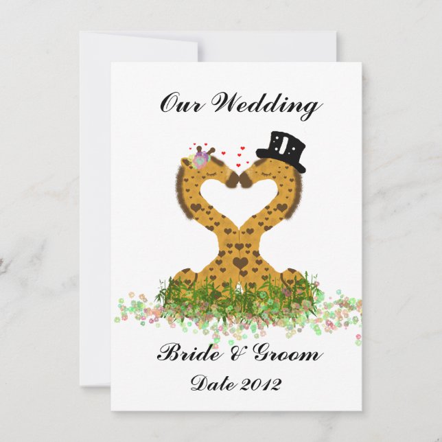 El amor suave besa jirafas la invitación a la boda (Anverso)
