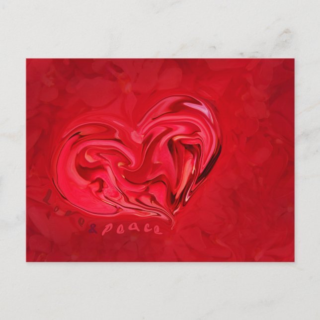 El amor y la paz después del corazón rojo postal (Anverso)