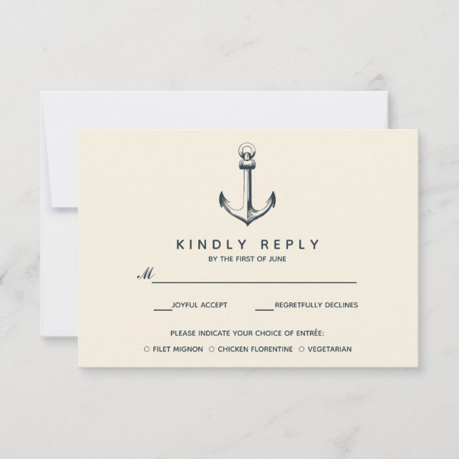 El ancla azul | Boda RSVP con elección de comida (Anverso)