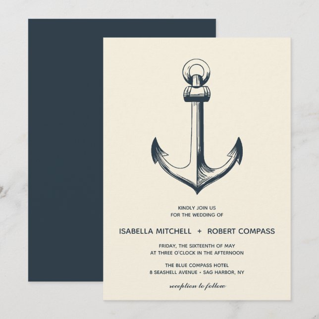 El ancla azul | Invitación a la boda (Anverso / Reverso)