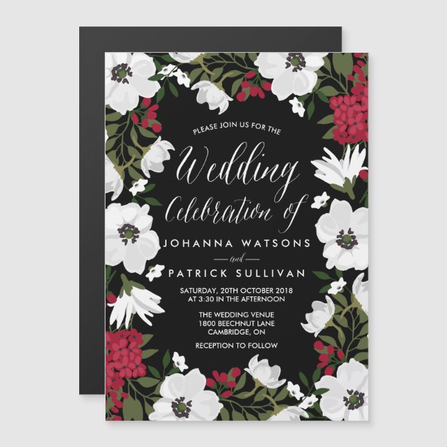 El Anémona Rojo florece la invitación a la boda ma (Anverso/Reverso)