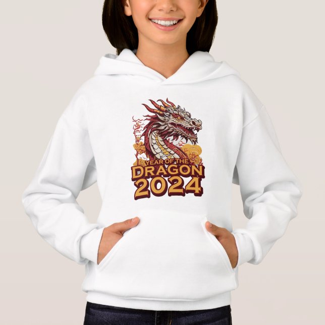 El año del dragón 2024 chica blanco Hoody, Dragón (Anverso)