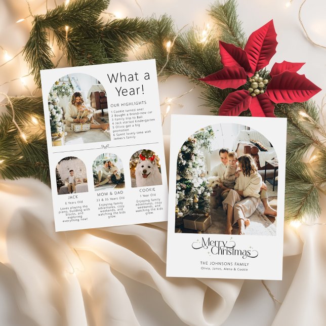 El año en que los Navidades revisan la tarjeta de  (Year in Review Christmas Holiday Card What a Year,)