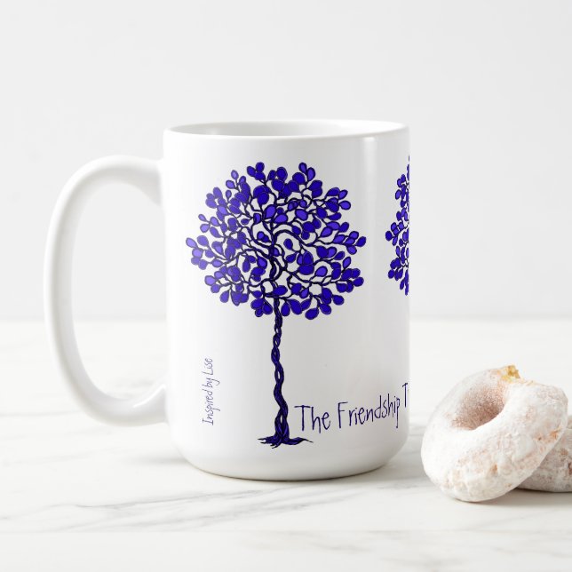 El árbol de la amistad - taza azul y blanca (Con donut)
