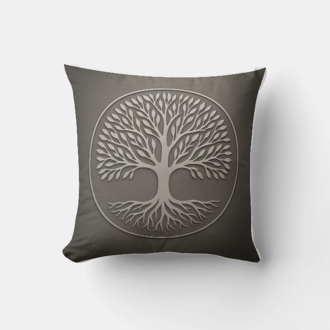 El árbol de la vida Cojín decorativo gris de la ge (Anverso)