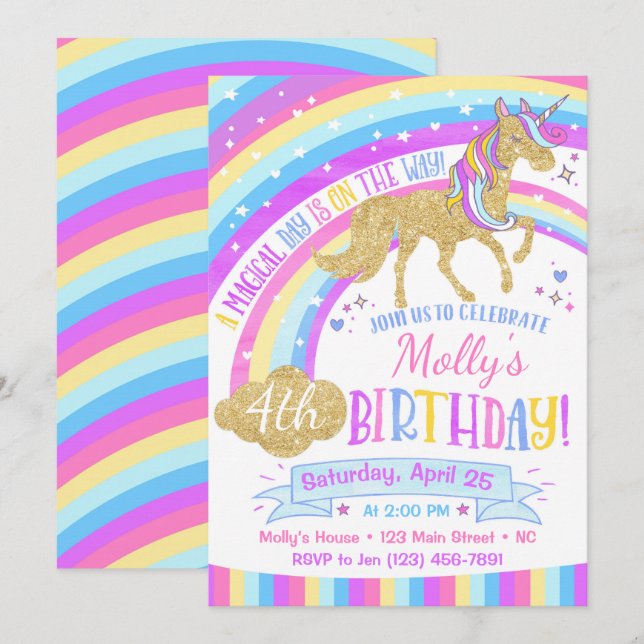 El arco iris de la invitación del cumpleaños del (Anverso / Reverso)