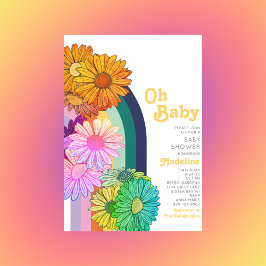 El arco iris retro Oh bebé Daisy Invitación de Bab