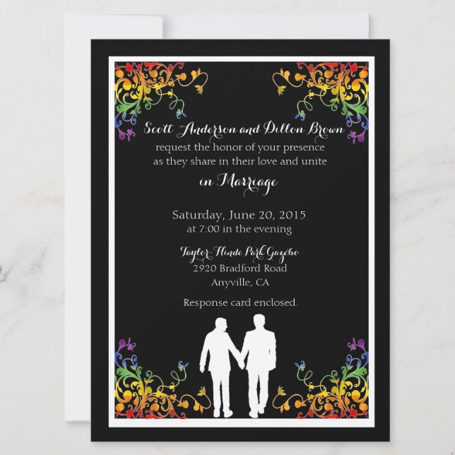 El arcoiris florece con las invitaciones a la boda (Anverso)