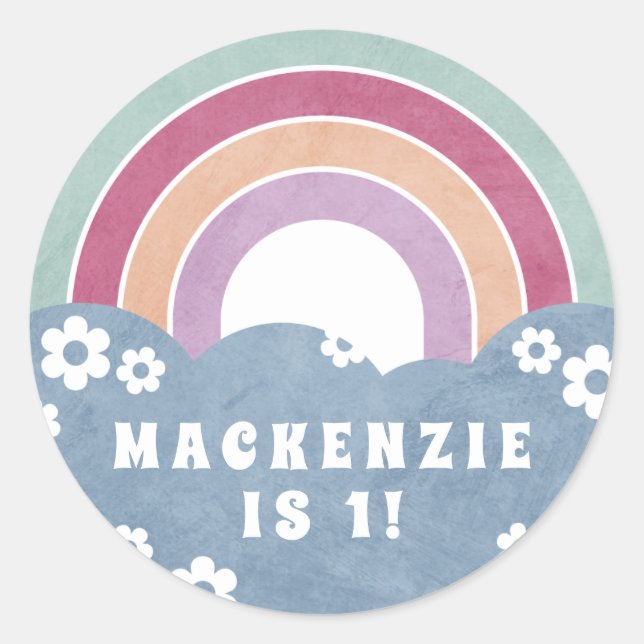 El arcoiris retro y los daisies Pegatina de cumple (Anverso)