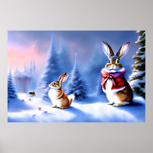 El arte de la IA Fantasy Winterland con los conejo (Frente)