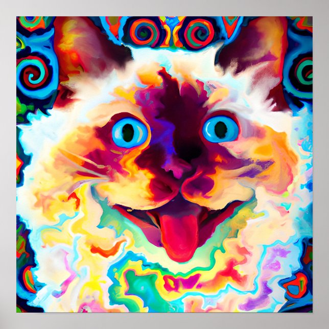 El arte del retrato de un gato balinés loco feliz (Frente)