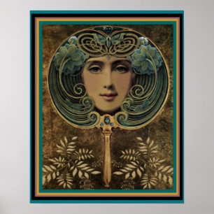 El arte Nouveau hace frente en el espejo 16 x el