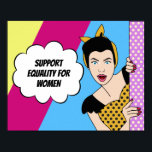 El arte pop feminista apoya la igualdad de las muj<br><div class="desc">Apoya la igualdad para las mujeres con esta bonita y colorida postal de arte pop. Una mujer retro se para al lado de la cita feminista motivadora para votar por los derechos de las mujeres. Colores divertidos y diseño personalizado vintage para una mujer desagradable.</div>